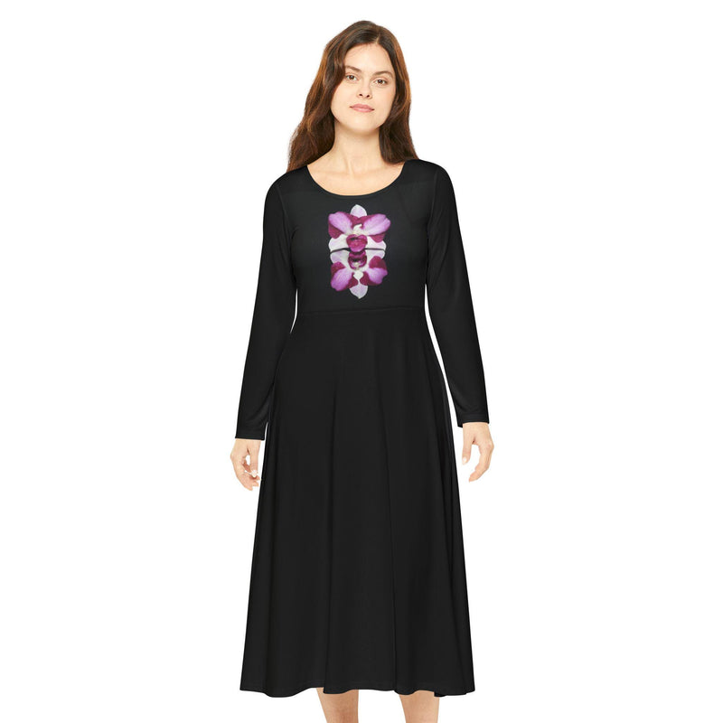Orchid Ballet Long-Sleeve Dance Dress Floral Center Print