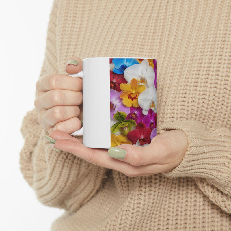 Colorful Orchid Pattern Mug | Floral Ceramic Coffee Cup