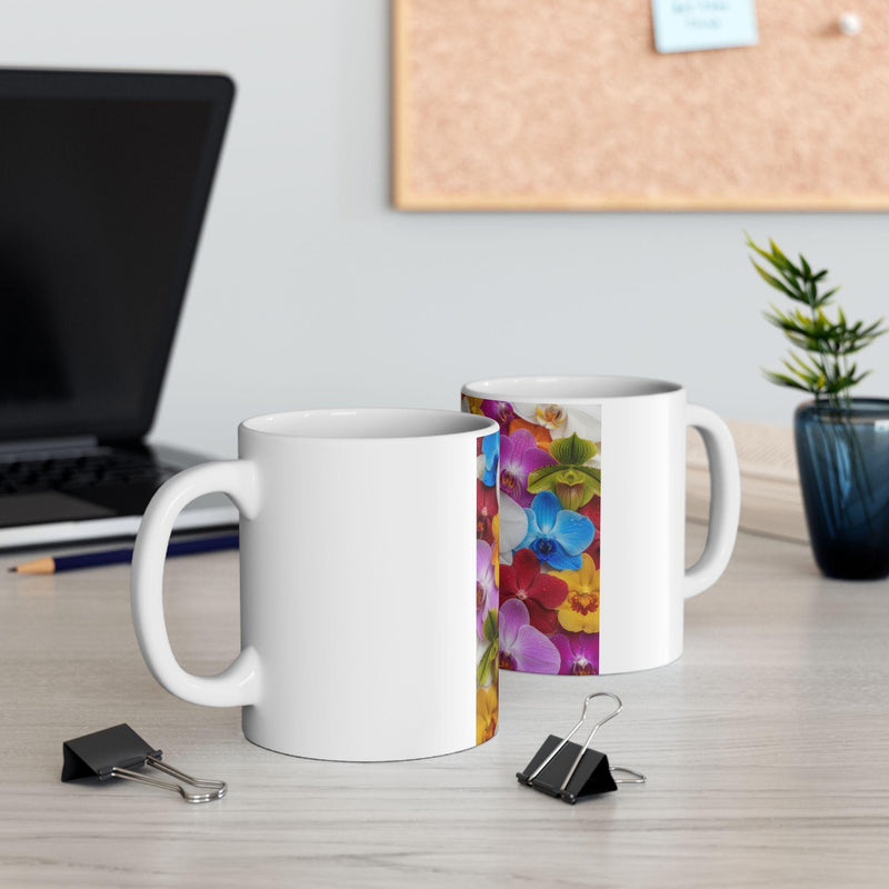 Colorful Orchid Pattern Mug | Floral Ceramic Coffee Cup