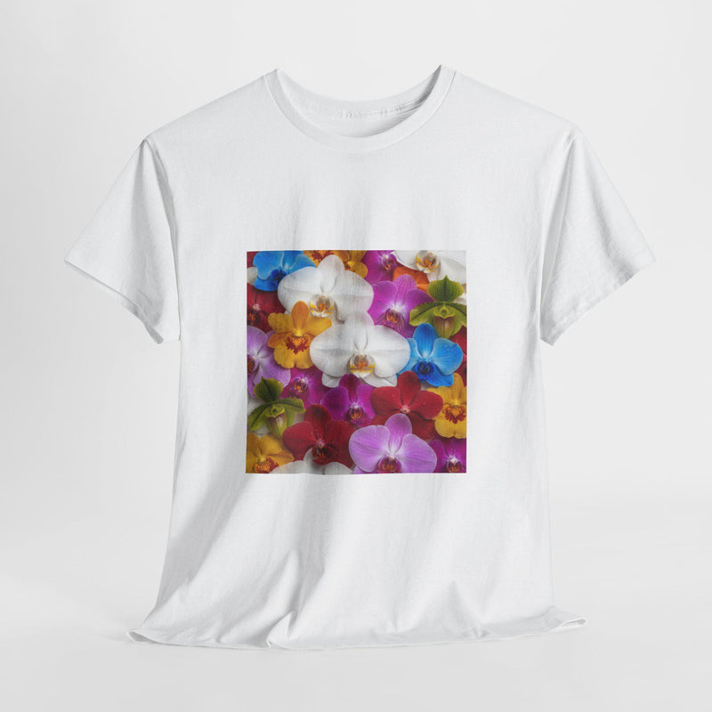 Orchid Garden Floral Tree Colorful Pansy & Orchid Square Print T-Shirt