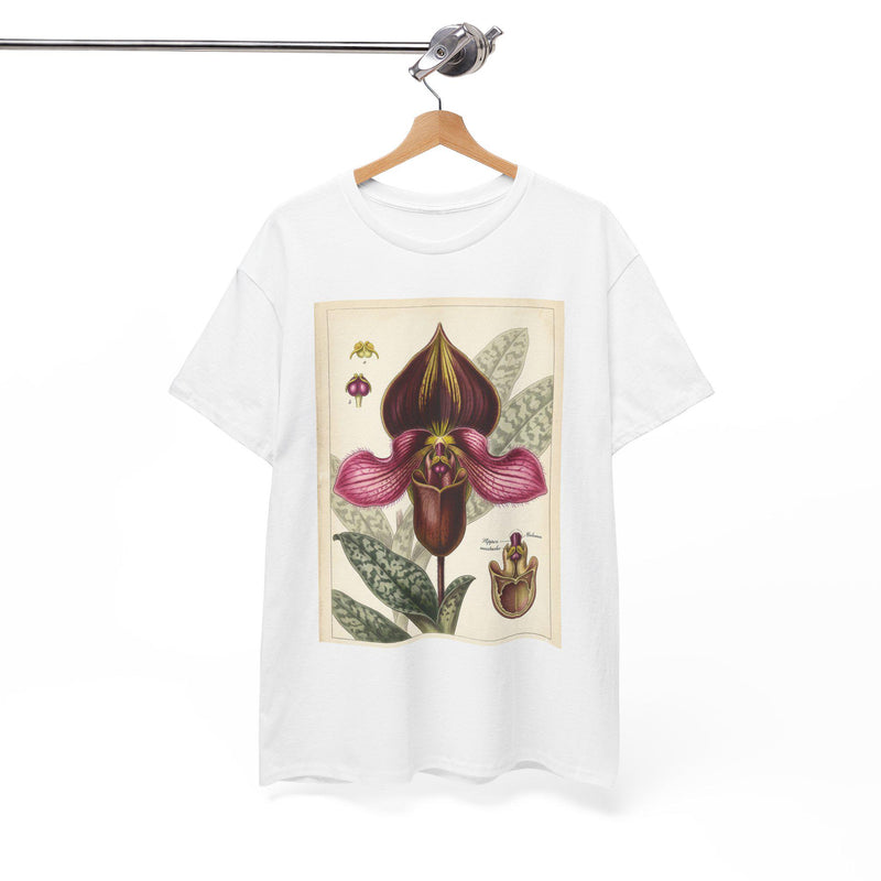 Vintage Botanical Orchid Illustration Paphiopedilum rungsuriyanum | Lady's Slipper Floral Shirt