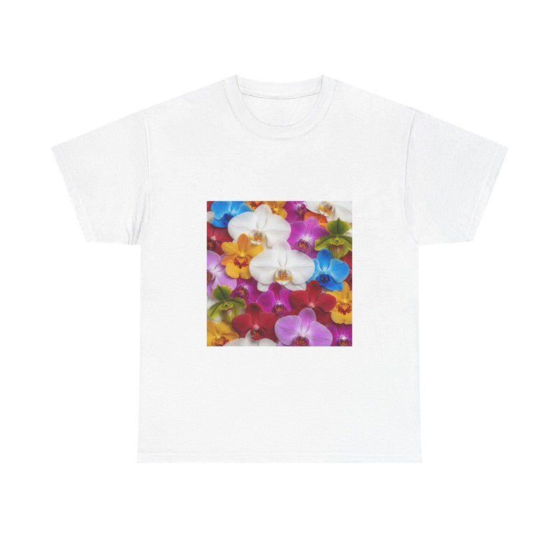 Orchid Garden Floral Tree  Colorful Pansy & Orchid Square Print T-Shirt