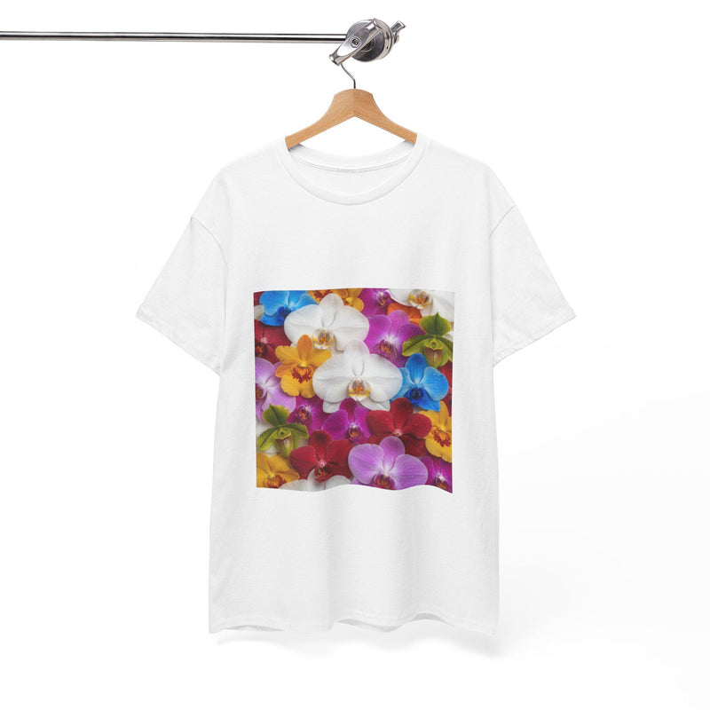 Orchid Garden Floral Tree  Colorful Pansy & Orchid Square Print T-Shirt