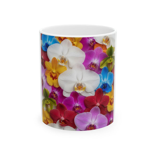 Colorful Orchid Pattern Mug | Floral Ceramic Coffee Cup