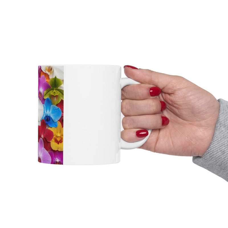 Colorful Orchid Pattern Mug | Floral Ceramic Coffee Cup