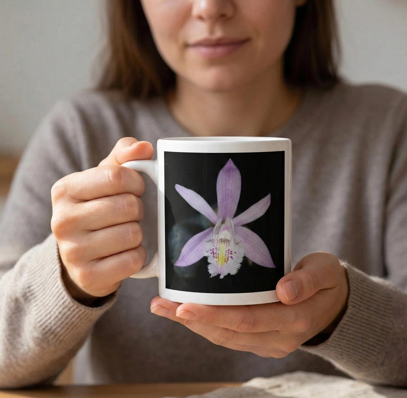 Pink Orchid Flower Mug | Botanical Photography, Floral Coffee Cup