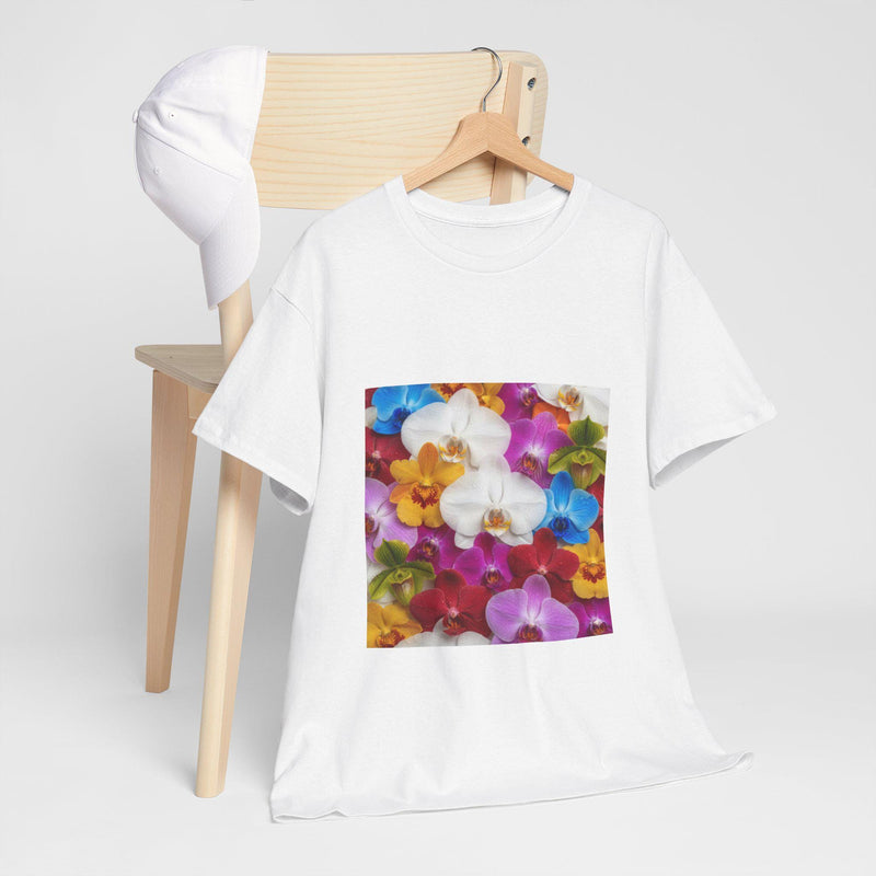 Orchid Garden Floral Tree  Colorful Pansy & Orchid Square Print T-Shirt