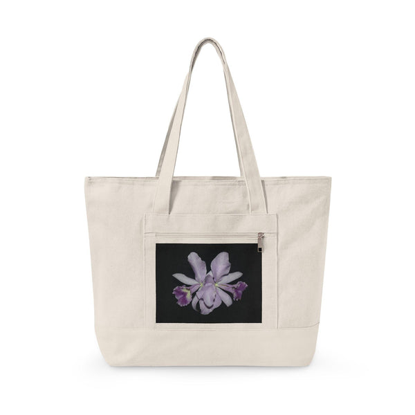Canvas Tote Bag  Purple Orchid Floral Zippered Tote Cattleya flower